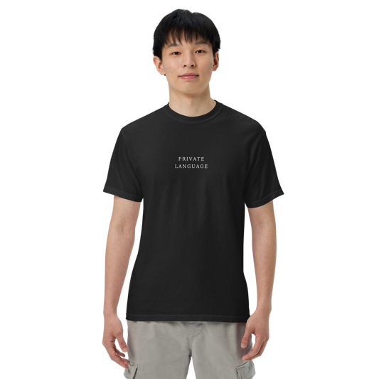 PRIVATE LANGUAGE — Premium Unisex Tee — front, on model