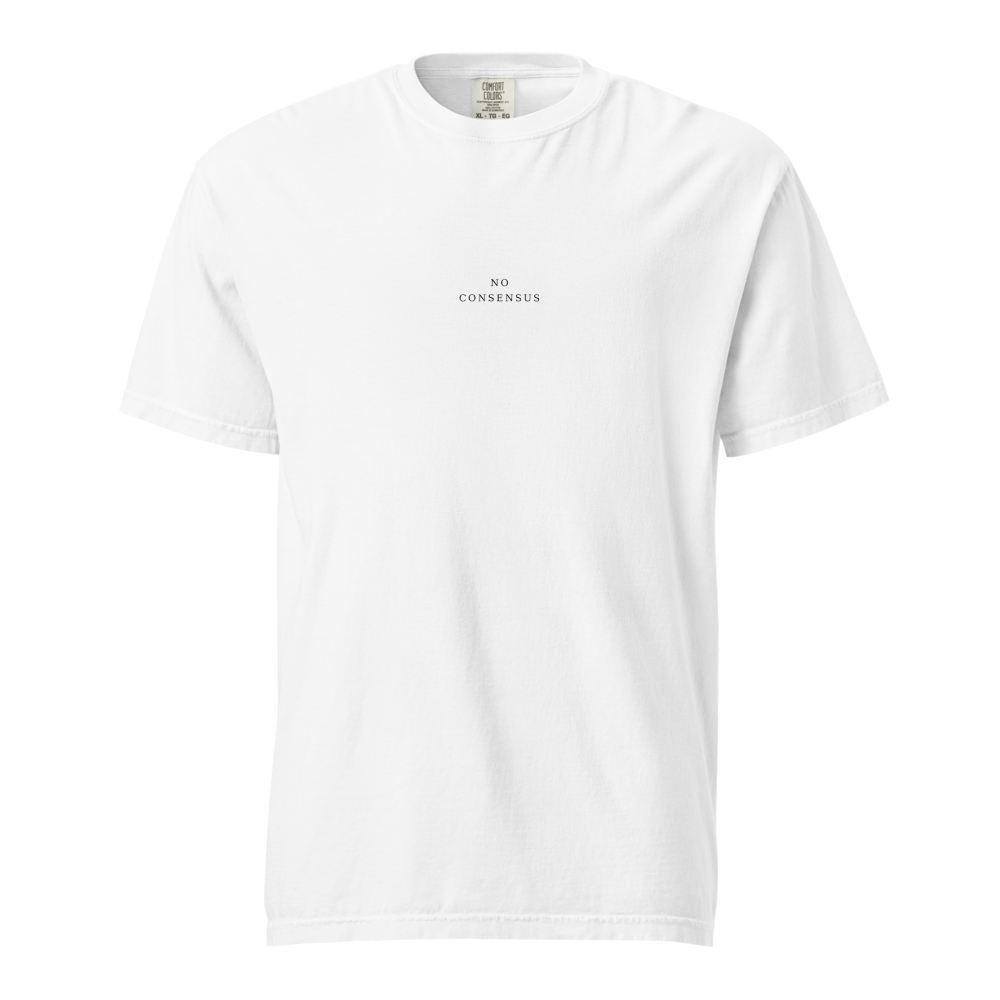 NO CONSENSUS — garment-dyed heavyweight tee, white